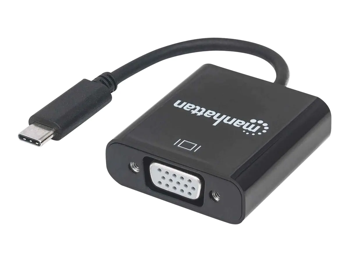 Manhattan USB-C to VGA Converter Cable, 1080p@60Hz, Black, 8cm, Male to Female, Lifetime Warranty, Blister - Videoadapter - 24 pin USB-C männlich zu HD-15 (VGA) weiblich - 8 cm - abgeschirmt - Schwarz - 1080p-Unterstützung