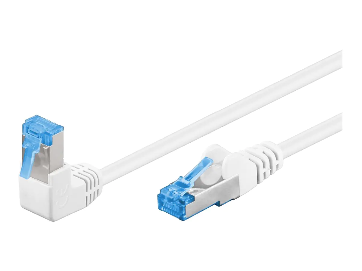 goobay - Patch-Kabel - RJ-45 (M) gewinkelt zu RJ-45 (M) gerade - 50 cm - 6 mm - SFTP, PiMF - CAT 6a - halogenfrei, rund, verseilt - weiß