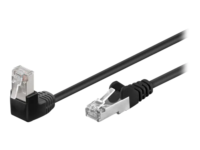 goobay - Netzwerkkabel - RJ-45 (M) zu RJ-45 (M) - 2 m - Foiled Unshielded Twisted Pair (F/UTP) - CAT 5e - 90° Stecker, geformt, ohne Haken - Schwarz