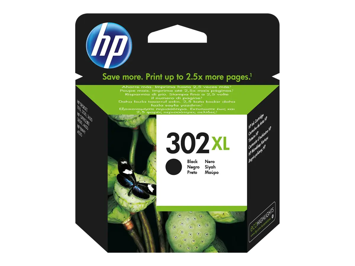 HP 302XL - 8.5 ml - Hohe Ergiebigkeit - Schwarz - original - Tintenpatrone - für Deskjet 1110, 21XX, 36XX; ENVY 45XX; Officejet 38XX, 46XX, 52XX