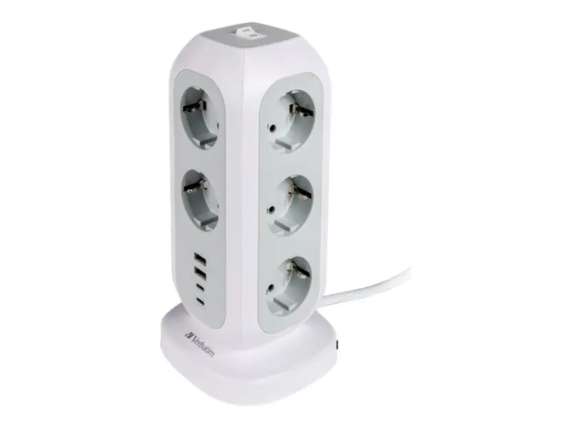 Verbatim Tischsteckdosenleiste 11 Steckdosen 2m 4 USB Ports weiß/grau