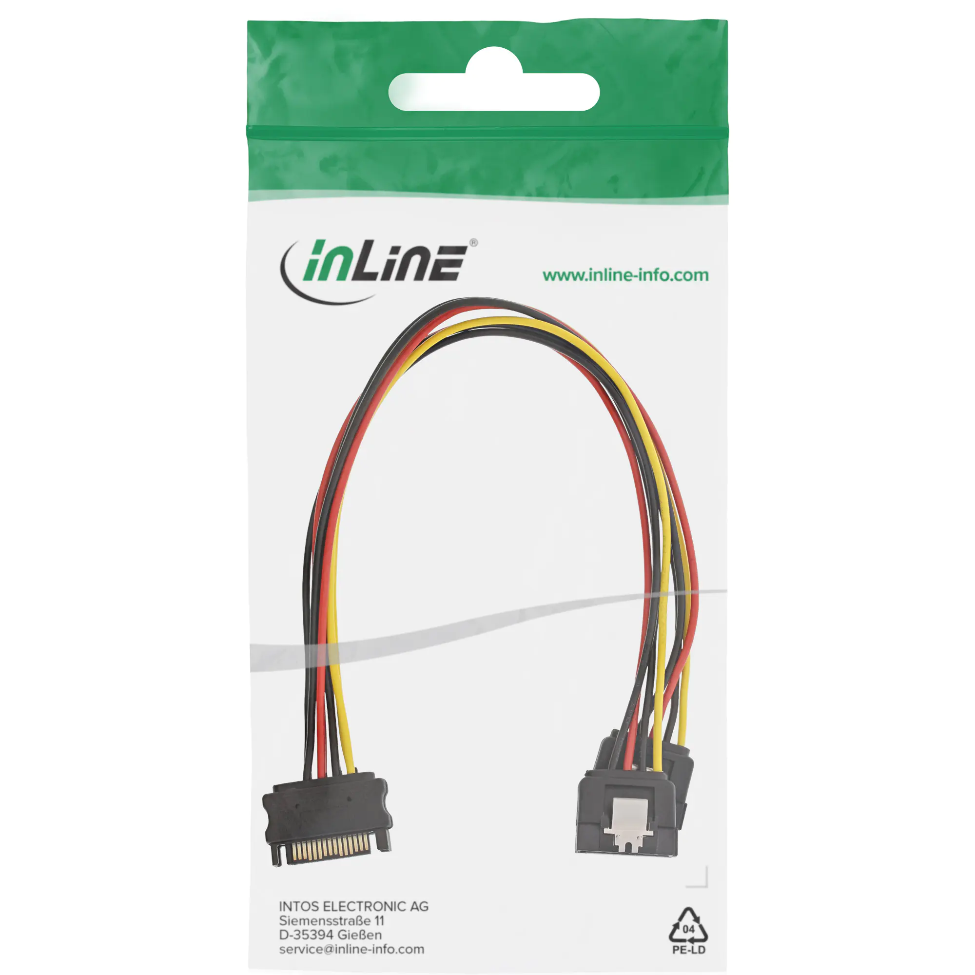 InLine SATA Strom-Y-Kabel - SATA Buchse an 2x SATA ST mit Lasche - 0,30m 29683C