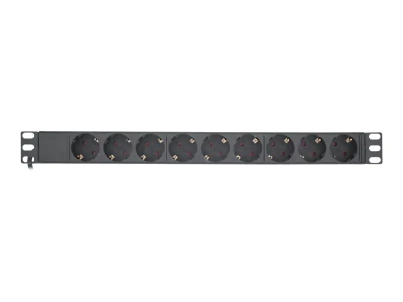 InLine - Steckdosenleiste (Rack - einbaufähig) - 3680 Watt - Eingabe, Eingang power CEE 7/7 - Ausgangsanschlüsse: 9 (9 x Typ F) - 48.3 cm (19") - 2 m Schnur - Deutschland - Schwarz, RAL 9004