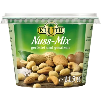 KLUTH Nussmischung Erdnüsse, Mandeln, Cashewkerne 115 g/Pack. KLUTH Nussmischung Erdnüsse, Mandeln, Cashewkerne 115 g/Pack.