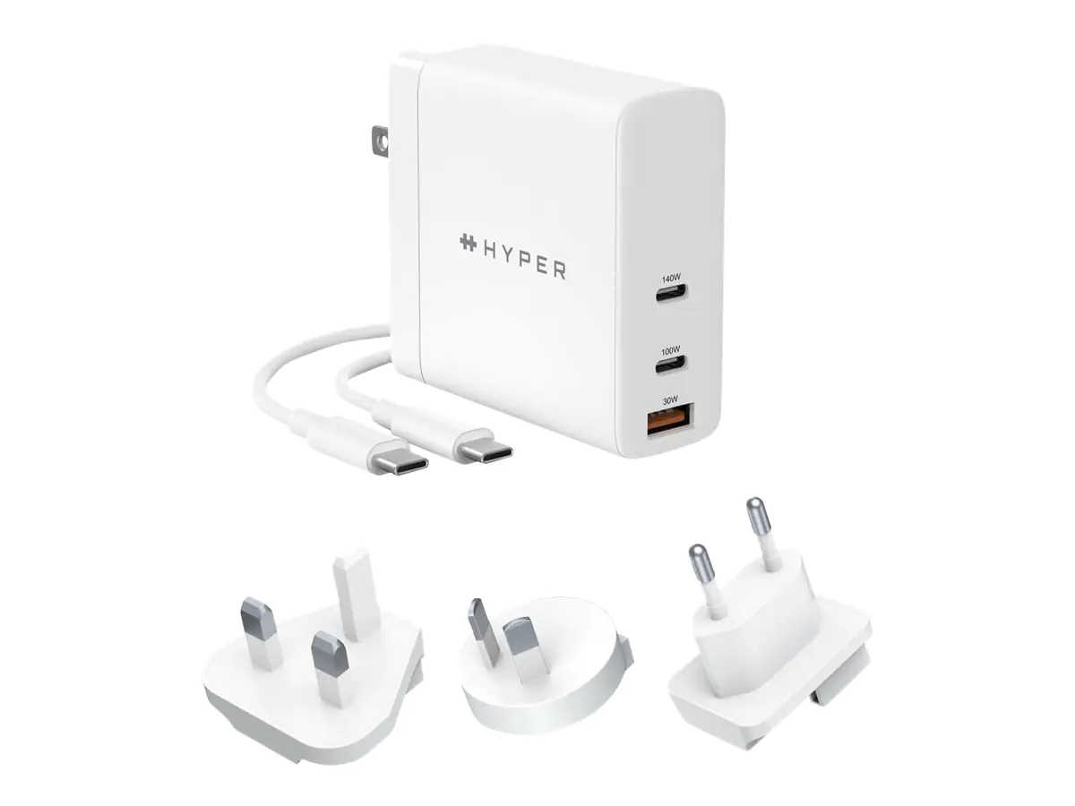 Hyper HyperJuice - Netzteil - GaN-Technologie - 140 Watt - Power Delivery 3.1, QC 3.0 - 3 Ausgabeanschlussstellen (USB, 2 x USB-C) HJG140WW