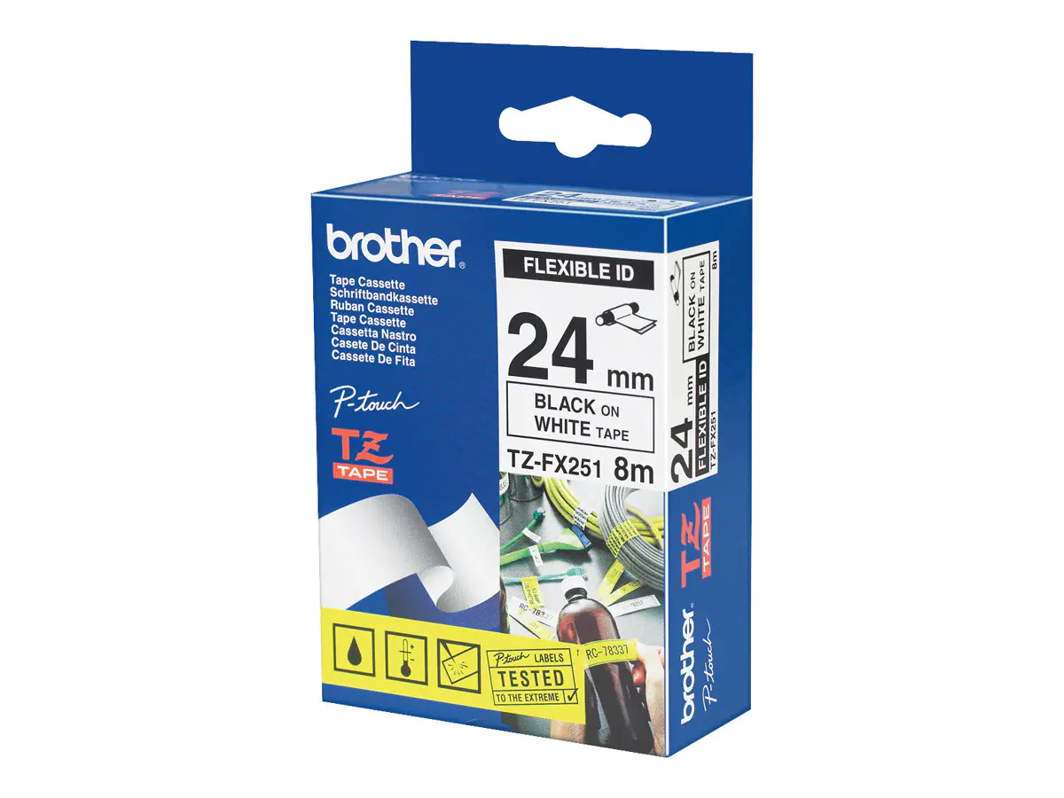 Brother TZe-FX251 - Klebstoff - Schwarz auf Weiß - Rolle (2,4 cm x 8 m) 1 Kassette(n) flexibles ID-Band - für Brother PT-D600; P-Touch PT-3600, D610, D800, E550, P750, P900, P950; P-Touch EDGE PT-P750 Brother TZe-FX251 - Klebstoff - Schwarz auf Weiß - Rolle (2,4 cm x 8 m) 1 Kassette(n) flexibles ID-Band - für Brother PT-D600; P-Touch PT-3600, D610, D800, E550, P750, P900, P950; P-Touch EDGE PT-P750