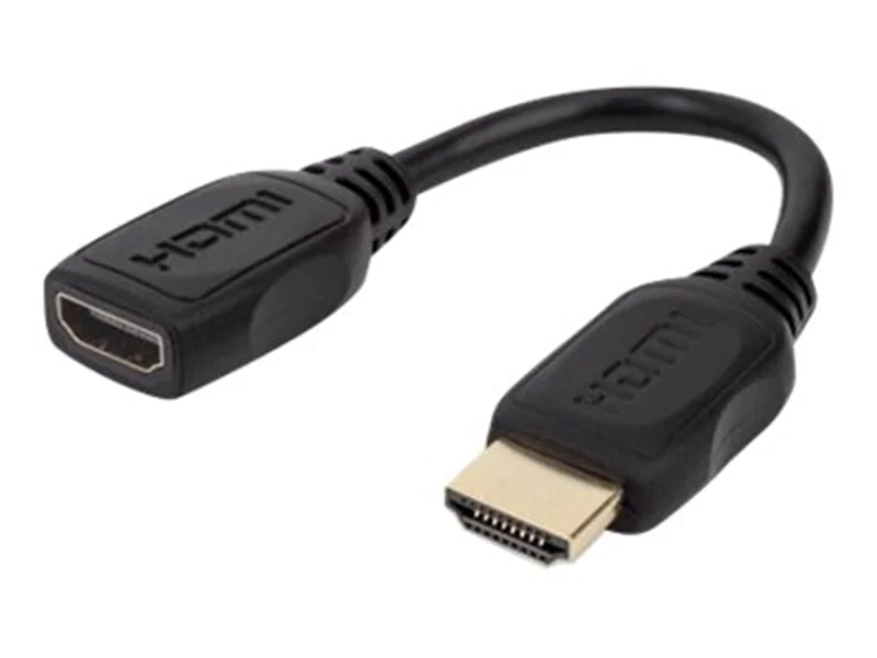 Manhattan HDMI with Ethernet Extension Cable, 4K@60Hz (Premium High Speed), Male to Female, Cable 20cm, Black, Ultra HD 4k x 2k, Fully Shielded, Gold Plated Contacts, Lifetime Warranty, Polybag - HDMI-Verlängerungskabel mit Ethernet - HDMI männlich zu HDM