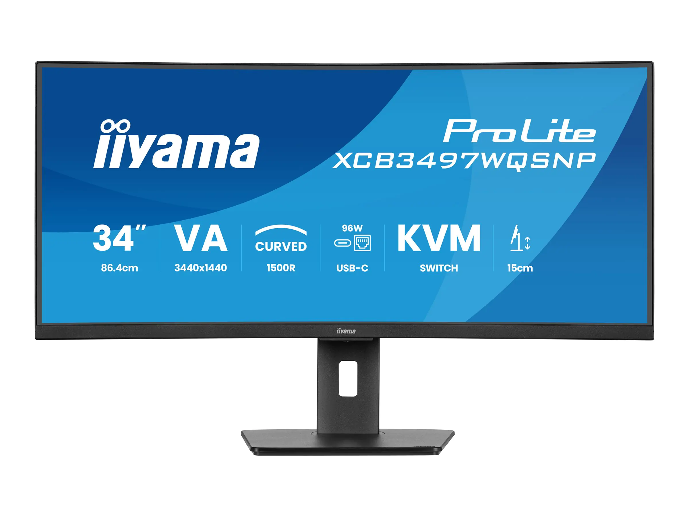 Iiyama ProLite XCB3497WQSNP-B1 - LED-Monitor - gebogen - 86.4 cm (34") - 3440 x 1440 UWQHD @ 120 Hz - VA - 350 cd/m² - 3000:1 - 0.4 ms - HDMI, DisplayPort, USB-C - Lautsprecher - mattschwarz