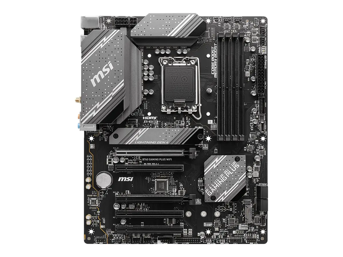 MSI B760 GAMING PLUS WIFI - Motherboard - ATX - LGA1700 Sockel - B760 Chipsatz - USB 3.2 Gen 1, USB 3.2 Gen 2, USB-C 3.2 Gen2 - 2.5 Gigabit LAN, Wi-Fi 6E, Bluetooth - Onboard-Grafik (CPU erforderlich) 7D98-007R