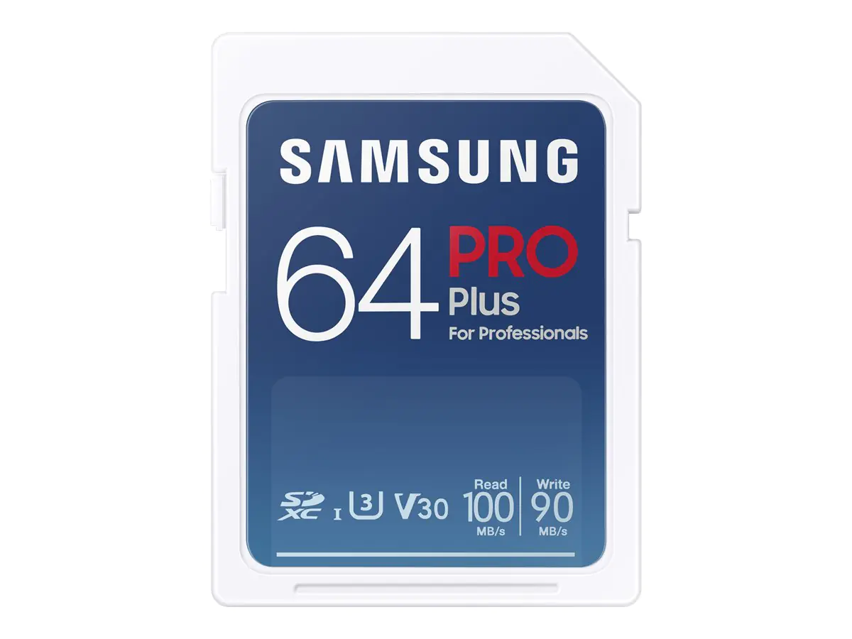 Samsung PRO Plus MB-SD64K - Flash-Speicherkarte - 64 GB - Video Class V30 / UHS-I U3 - SDXC UHS-I - weiß
