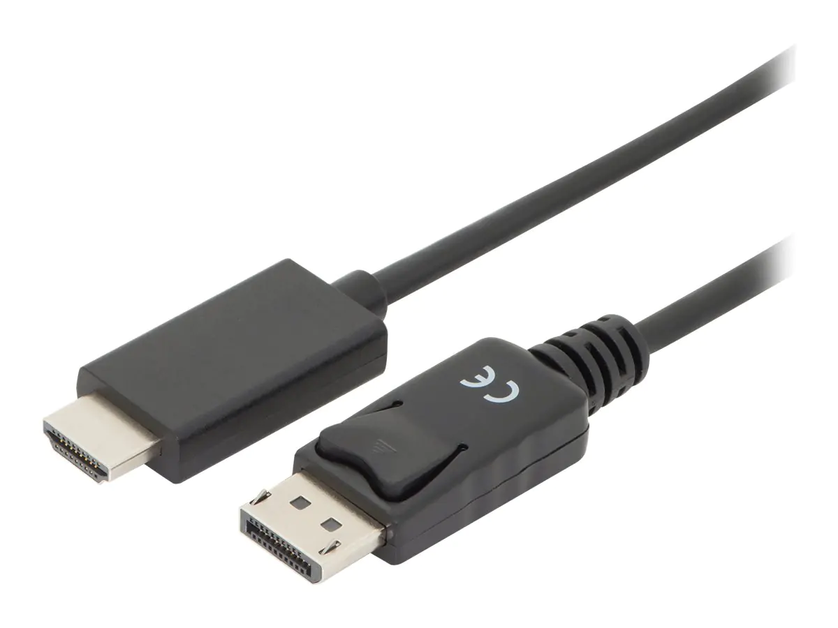 ASSMANN - Adapterkabel - DisplayPort männlich Verriegelung zu HDMI männlich - 1 m - Dreifachisolierung - Schwarz - geformt, 4K Unterstützung, Druckknopf