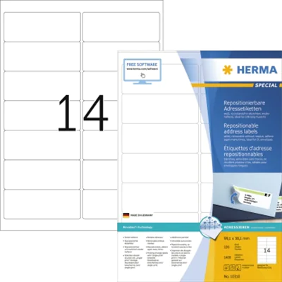 HERMA Haftetikett Movables 10310 99,1x38,1 mm weiß 1.400 St./Pack. HERMA Haftetikett Movables 10310 99,1x38,1 mm weiß 1.400 St./Pack.