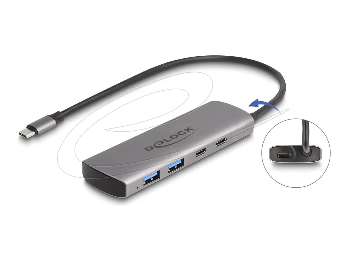 Delock Hub - 10 Gbps, with USB Type-C connector and additional power port