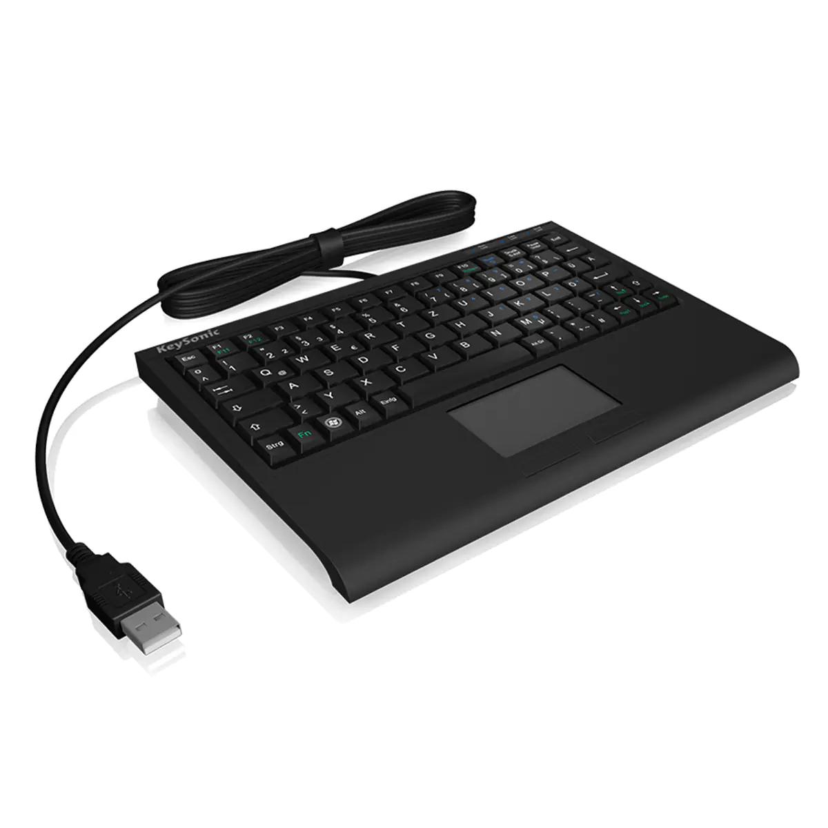 KeySonic ACK-3410 (DE) Super-Mini Tastatur, Smart-Touchpad, USB, schwarz, Mini, Kabelgebunden, USB, Membran Key Switch, QWERTZ, Schwarz 60377