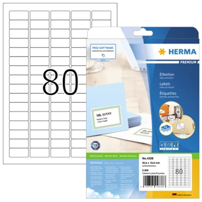 HERMA Etikett PREMIUM 4336 35,6x16,9mm weiß 2.000 St./Pack. HERMA Etikett PREMIUM 4336 35,6x16,9mm weiß 2.000 St./Pack.