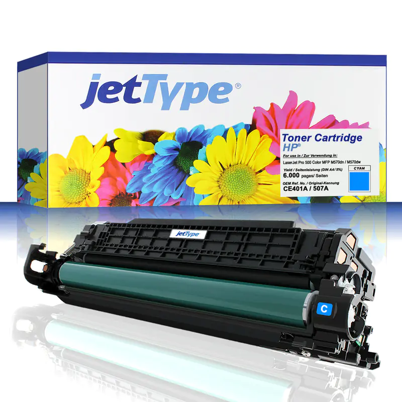 jetType Toner kompatibel zu HP CE401A 507A cyan 6.000 Seiten 1 Stück jetType Toner kompatibel zu HP CE401A 507A cyan 6.000 Seiten 1 Stück