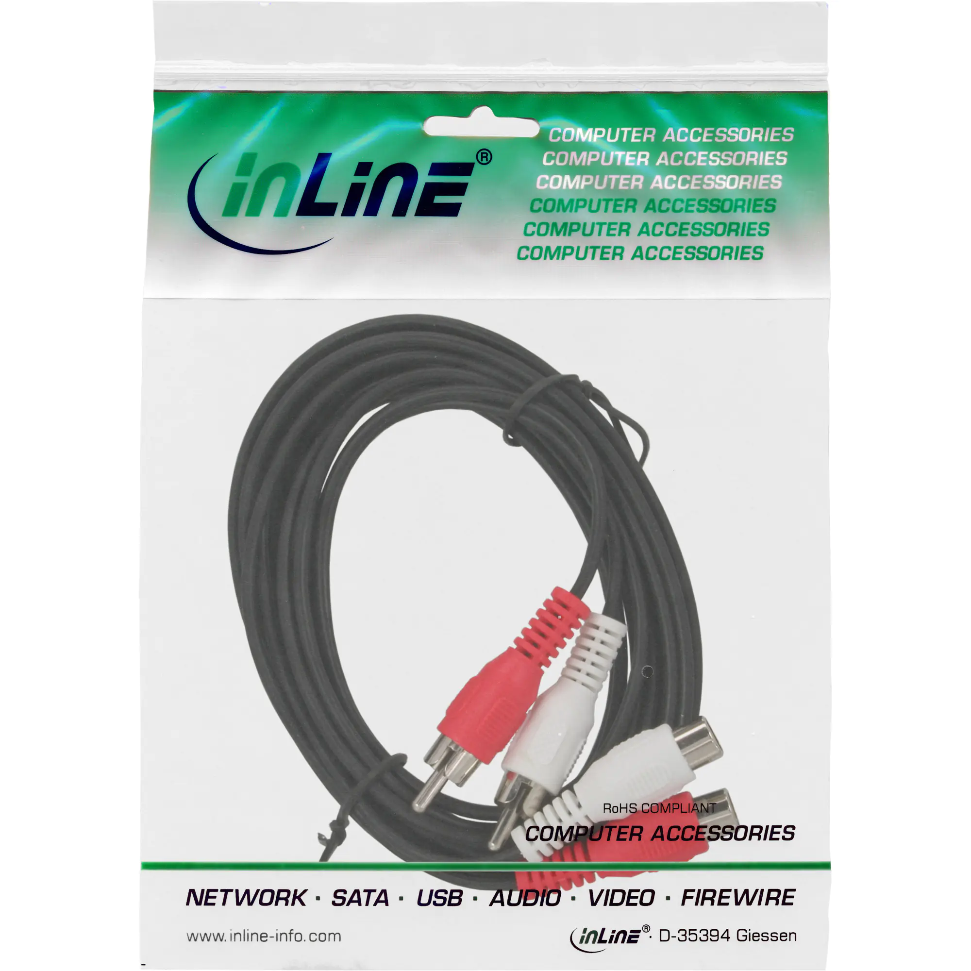 InLine - Audioverlängerungskabel - RCA x 2 männlich zu RCA x 2 weiblich - 5 m - Schwarz