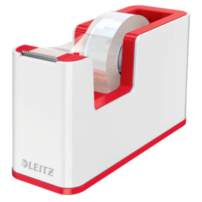 Leitz Tischabroller WOW Duo Colour 19 mm x 33 m (B x L) inkl. 1 Rolle Klebeband mit Lösungsmittel rot/weiß