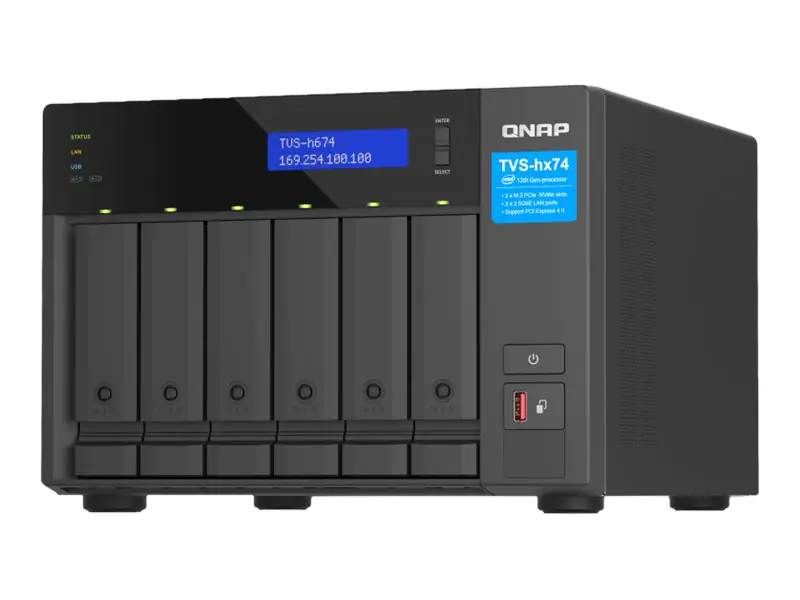 QNAP TVS-H674 - NAS-Server - 6 Schächte - SATA 6Gb/s - RAID JBOD, RAID 0, 1, 5, 6, 10, 50, TM, RAID TP - RAM 32 GB - Gigabit Ethernet / 2.5 Gigabit Ethernet - iSCSI Support