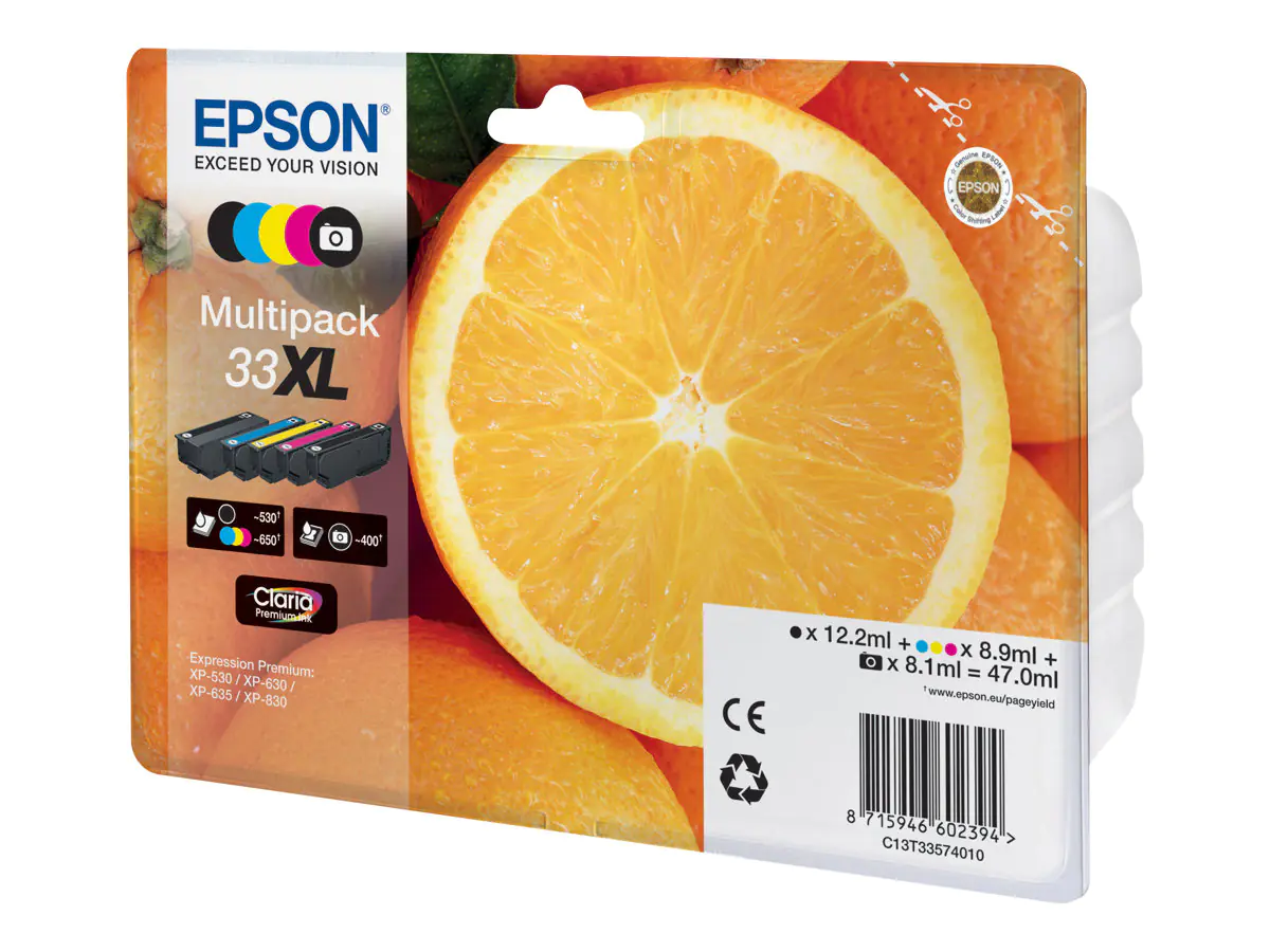 Epson 33XL Multipack - 5er-Pack - 47 ml - XL - Schwarz, Gelb, Cyan, Magenta, Photo schwarz - Original - Blisterverpackung - Tintenpatrone - für Expression Premium XP-530, XP-630, XP-635, XP-640, XP-645, XP-830, XP-900