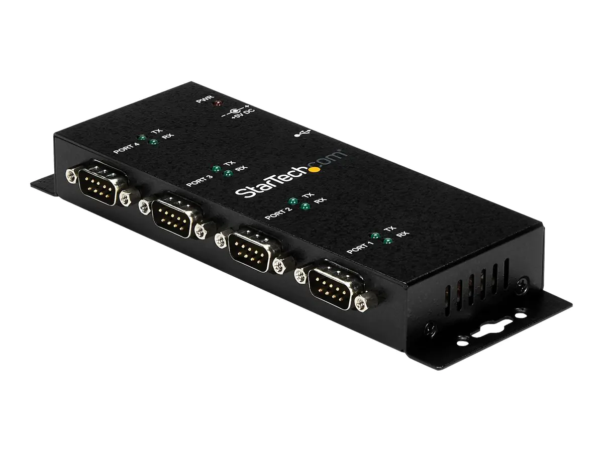 StarTech 4 Port USB auf Seriell RS232 Adapter Hub - Industriell DIN-Scheinen/ Wandmontagefähig - USB auf Seriell DB9 Konverter - Serieller Adapter - USB 2.0 - RS-232 x 4 - Schwarz