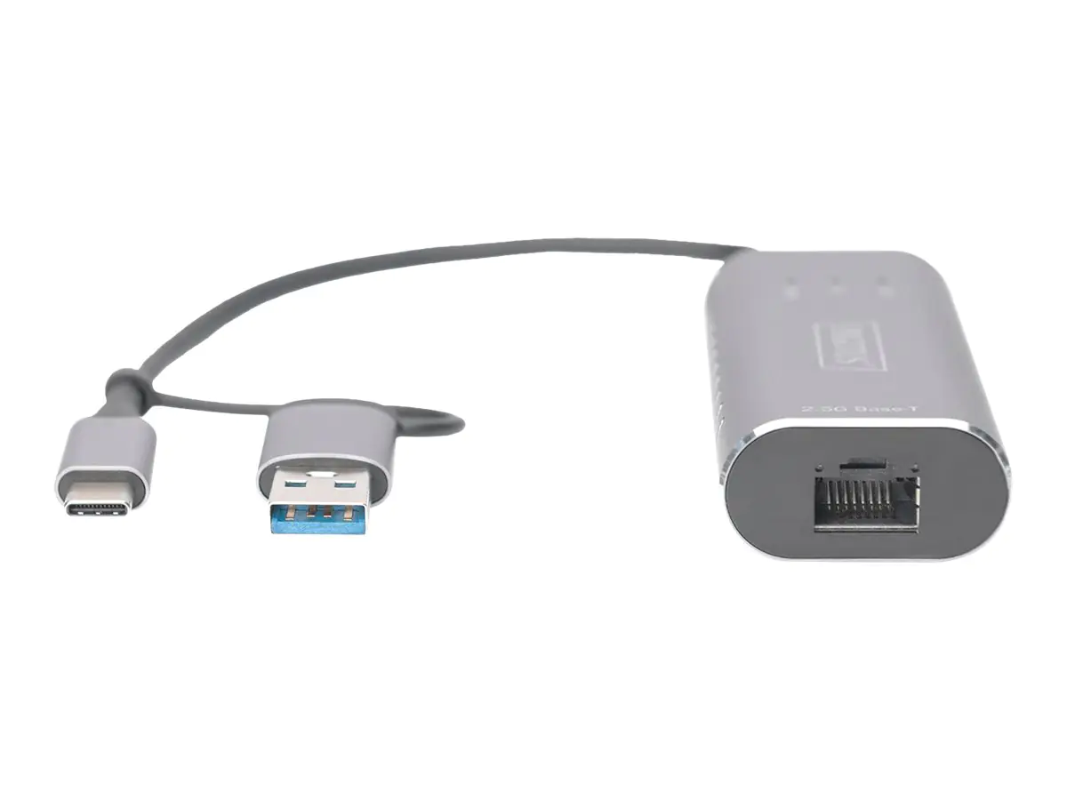 DIGITUS USB Typ-C Gigabit Ethernet Adapter 2.5G, USB-C + USB A (USB3.1/3.0) DN-3028