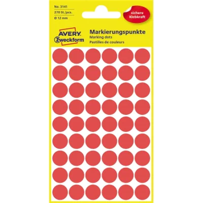Avery Zweckform Markierungspunkt 3141 12mm rot 270 St./Pack. Avery Zweckform Markierungspunkt 3141 12mm rot 270 St./Pack.