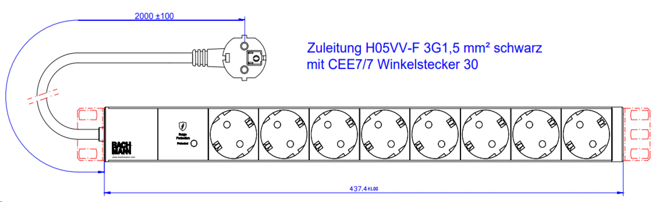 Bachmann 19" 1HE 8xCEE7/3 sw800.39361xSPD-Plus 2 0m CEE7/7" Bachmann 19" 1HE 8xCEE7/3 sw800.39361xSPD-Plus 2 0m CEE7/7"