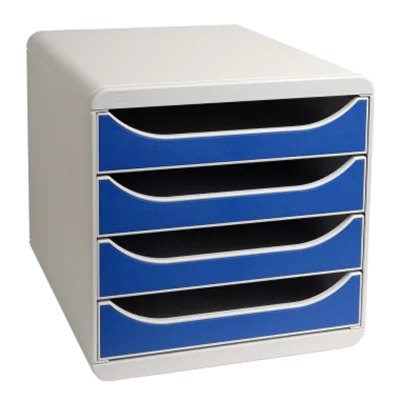 Exacompta Schubladenbox BIG-BOX 4 Schubladen DIN A4, Überbreite Polystyrol Gehäusefarbe: lichtgrau Farbe der Schublade: blau