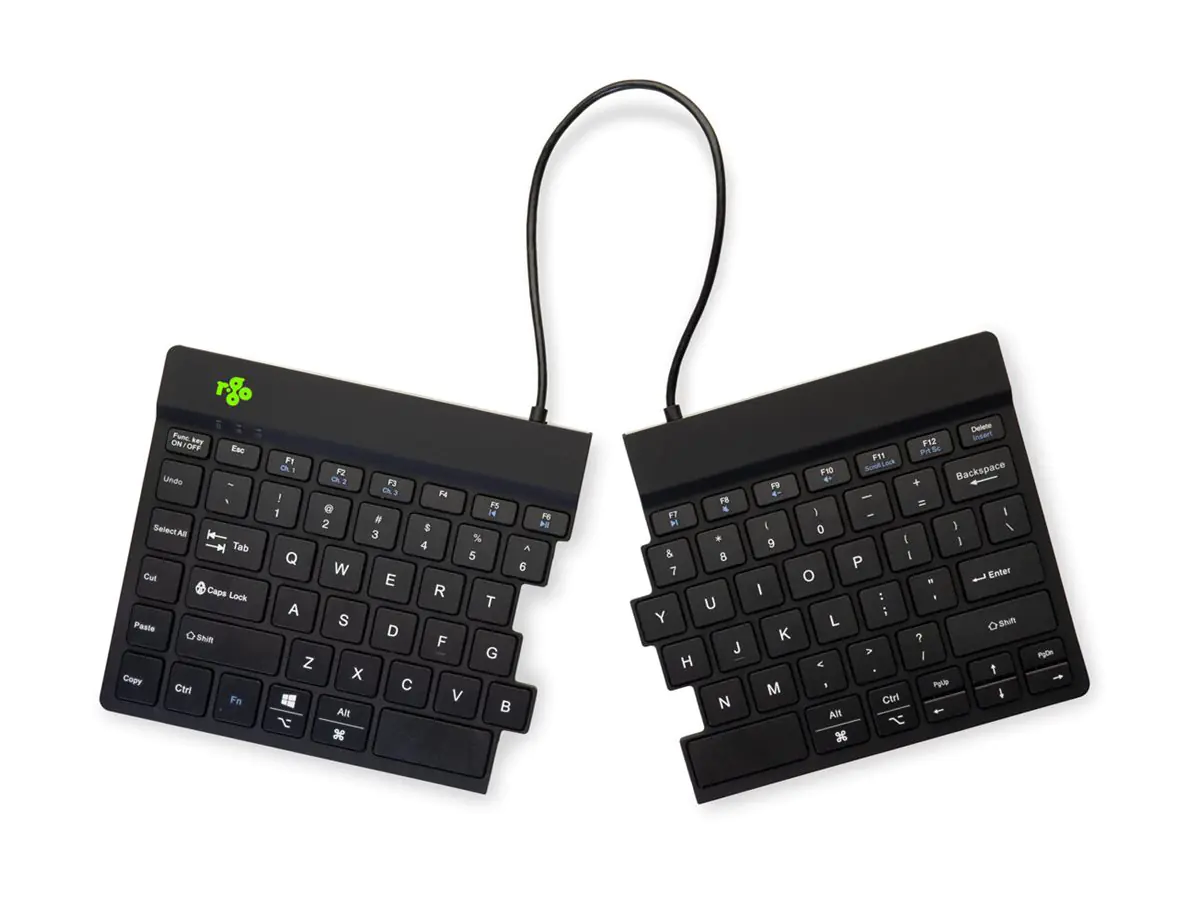 R-Go Ergonomische Tastatur Split break - Tastatur - mit integrierter Pauseanzeige - kabellos - Bluetooth 5.0 - QWERTY - USA - Schwarz