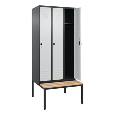 C+P Kleiderspind Classic PLUS 900 x 2.120 x 815 mm (B x H x T) 3 Abteile Stahl/Holz Farbe der Front: lichtgrau Farbe des Korpus: schwarzgrau