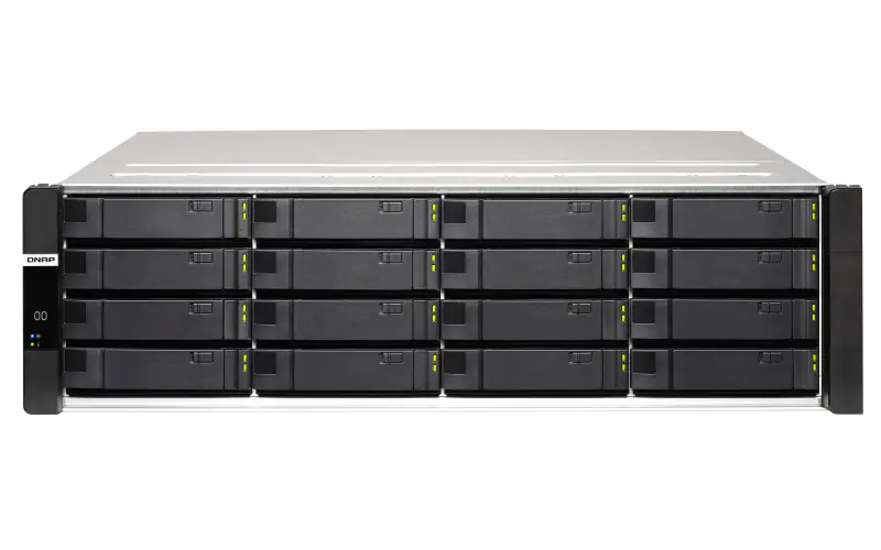 QNAP ES1686DC - NAS-Server - 16 Schächte - Rack - einbaufähig - SAS 12Gb/s - RAID RAID 0, 1, 5, 6, 10, JBOD, 5 Hot Spare, 6 Hot Spare, 10-Hot-Spare, 1 Hot-Spare - RAM 96 GB - Gigabit Ethernet / 10 Gigabit Ethernet - iSCSI Support - 3U