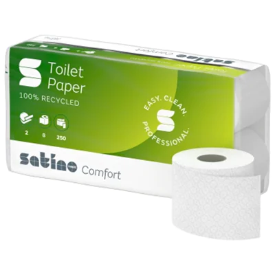 Satino Toilettenpapier comfort 2-lagig Papier, 100 % recycelt hochweiß 250 Bl./Rl. 8 Rl./Pack. Satino Toilettenpapier comfort 2-lagig Papier, 100 % recycelt hochweiß 250 Bl./Rl. 8 Rl./Pack.