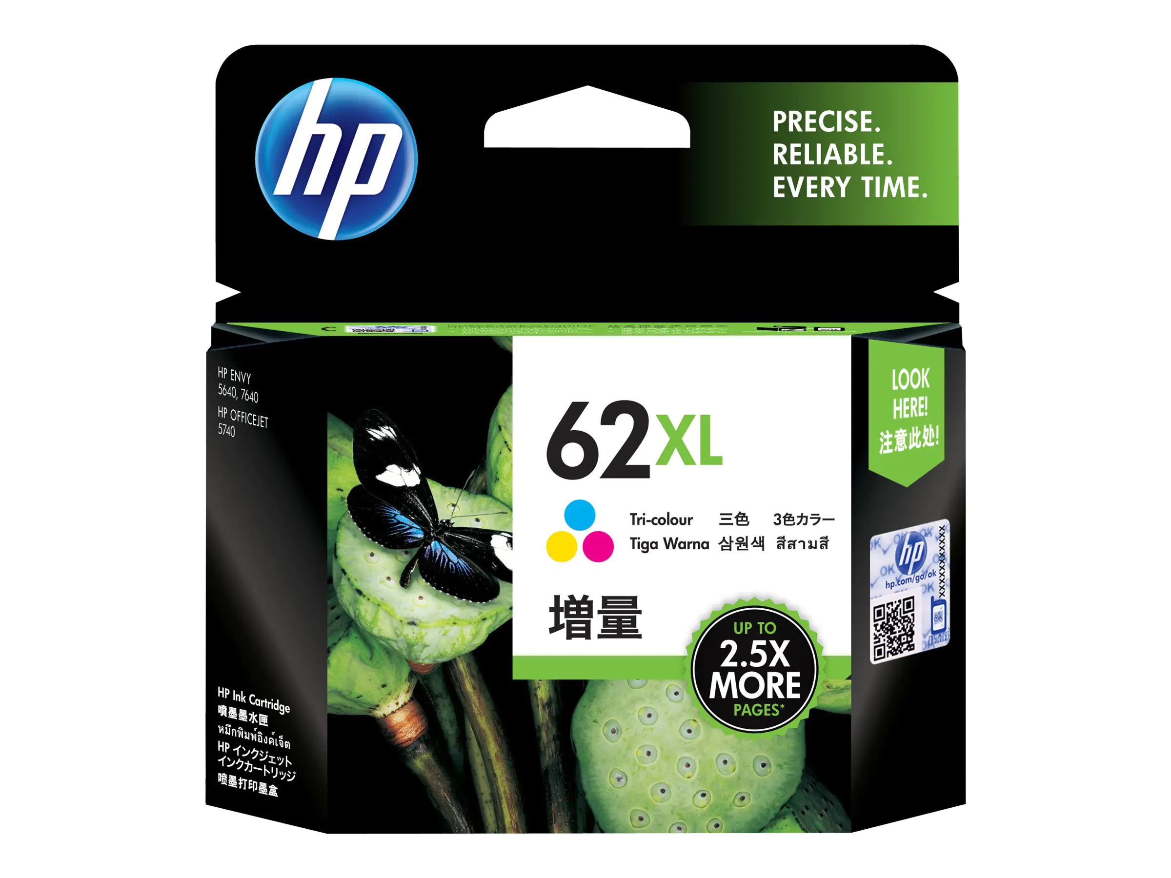 HP 62XL - Hohe Ergiebigkeit - Farbe (Cyan, Magenta, Gelb) - original - Tintenpatrone - für ENVY 55XX, 56XX, 76XX; Officejet 200, 250, 57XX, 8040