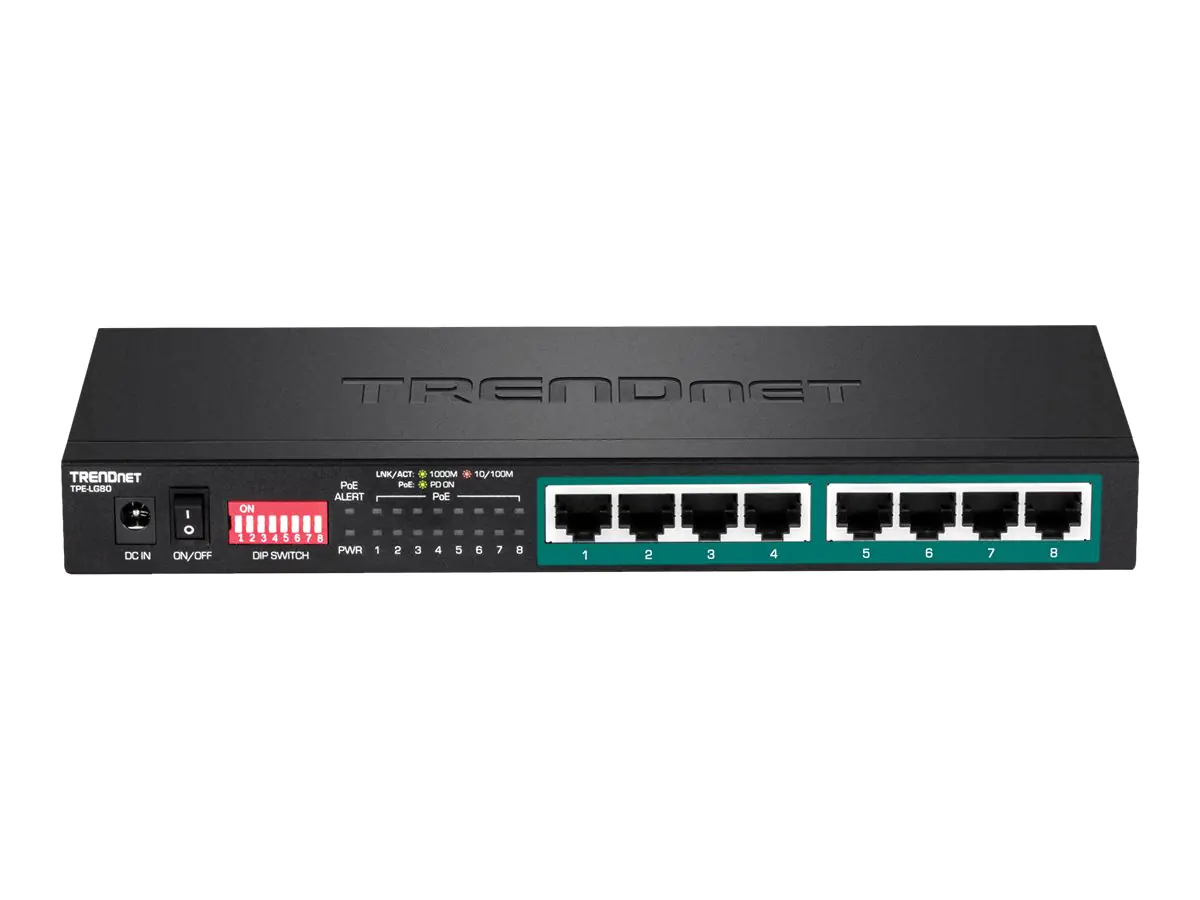 Trendnet TPE LG80 - Switch - unmanaged - 8 x 10/100/1000 (PoE+) - Desktop - PoE+ (65 W) - TAA-konform