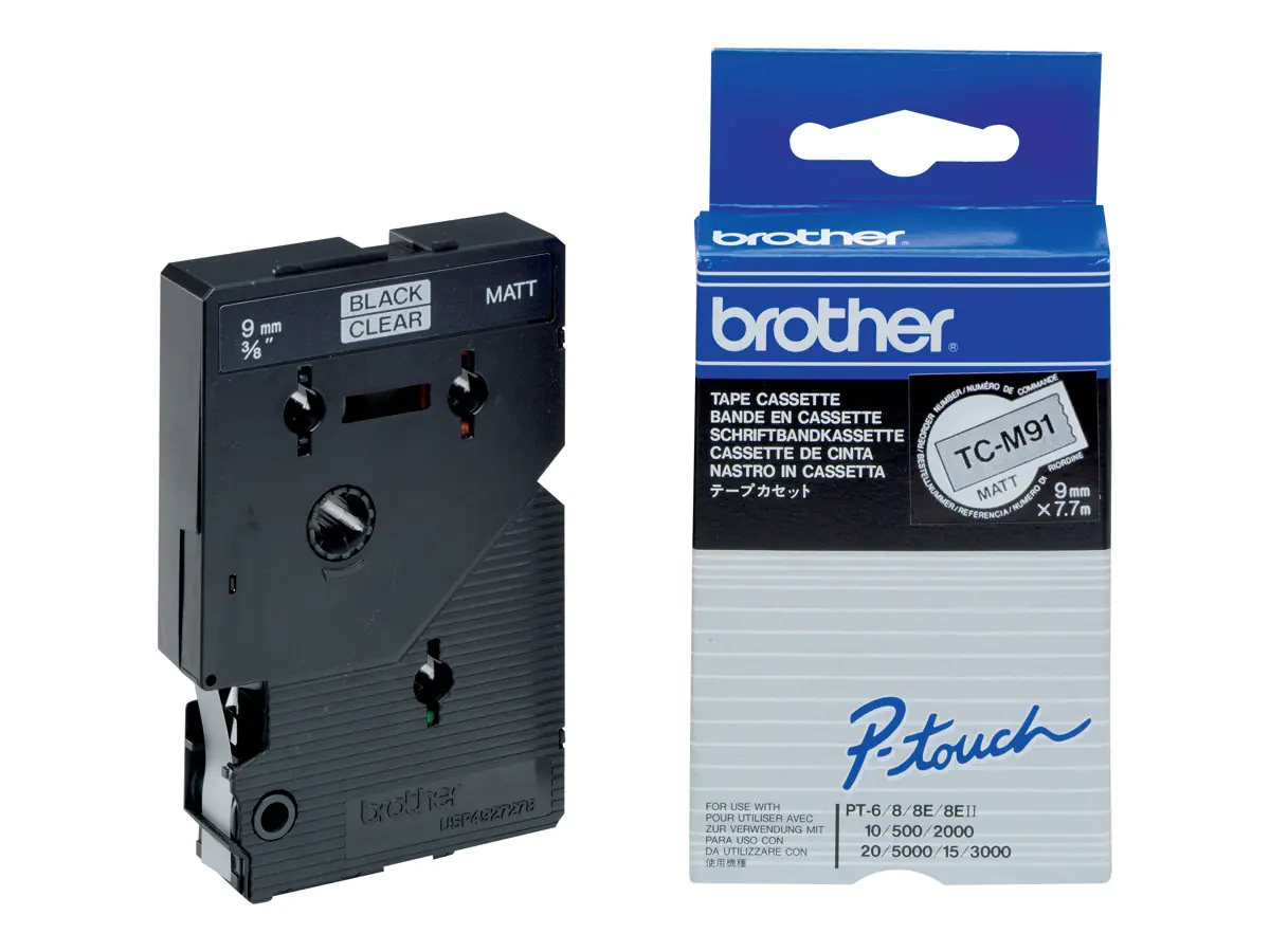 Brother TCM91 - Matt - 9 mm x schwarz auf durchsichtig