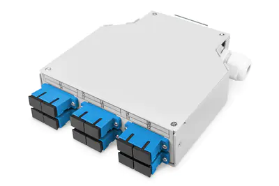 DIGITUS LWL-Hutschienenbox, OS2, bestückt, mit SC-Adapter und Pigtail