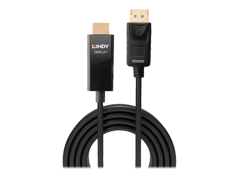 Lindy - Adapterkabel - DisplayPort männlich zu HDMI männlich - 1 m - abgeschirmt - Schwarz - rund, 4K Unterstützung, aktiver Chip