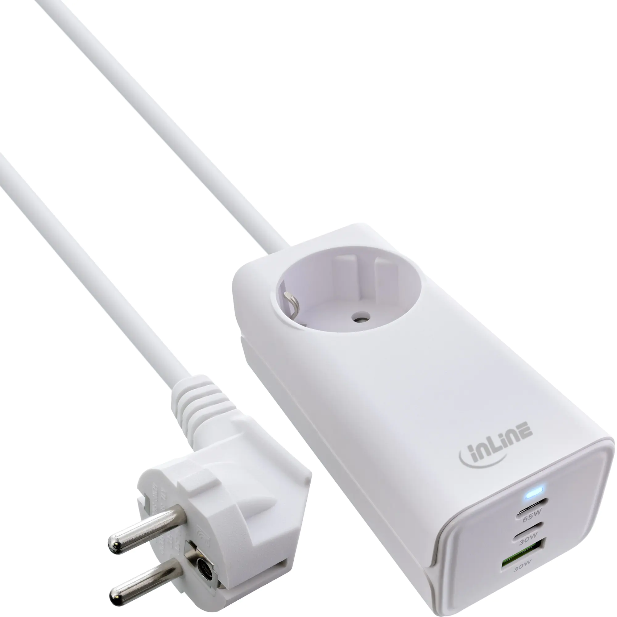 InLine USB Netzteil - GaN Ladegerät - 2x USB-C - 1x USB-A - mit Schutzkontaktbuchse 31518I
