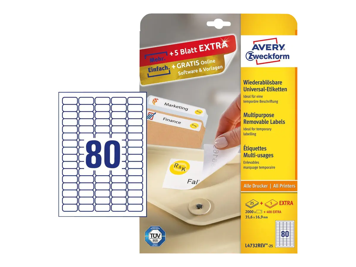 Avery Zweckform Etikett L4732REV-25 35,6x16,9mm weiß 2.400 St./Pack.