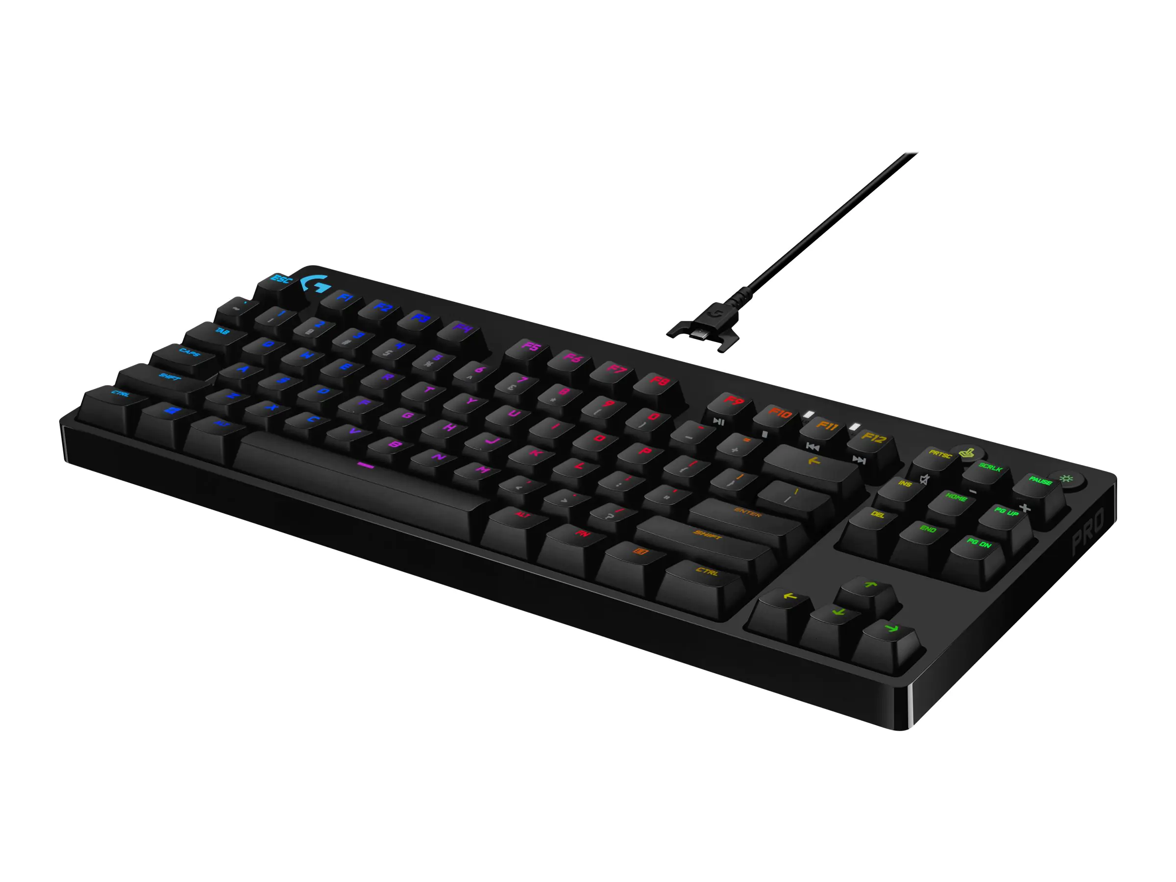 Logitech G PRO - Tastatur - Hintergrundbeleuchtung - USB - QWERTY - Spanisch - Tastenschalter: GX Blue Clicky - Schwarz