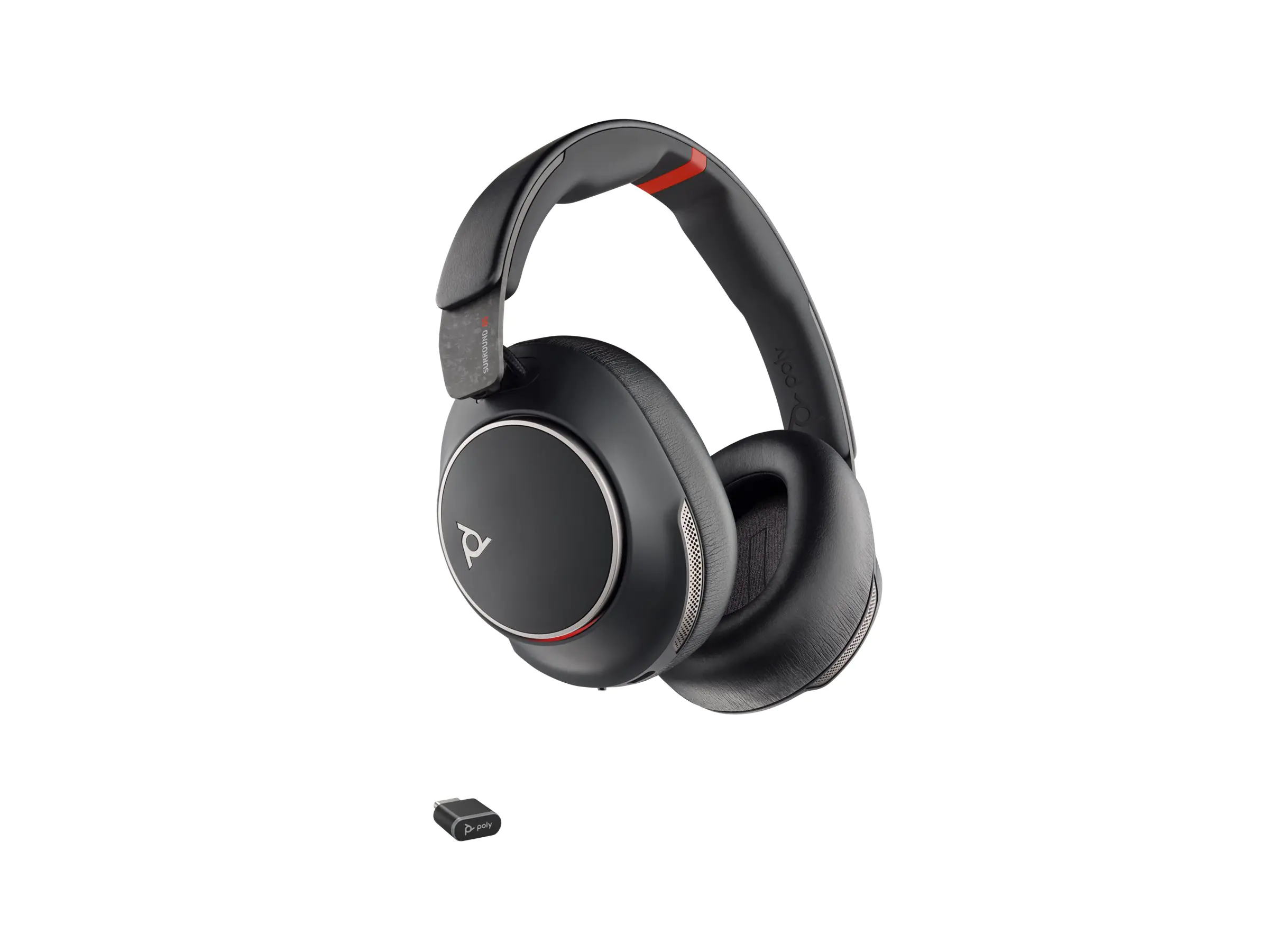 Poly Voyager Surround 85 - Voyager Surround 80 series - Headset - ohrumschließend - Bluetooth - kabellos - aktive Rauschunterdrückung - Adapter USB-C via Bluetooth - Schwarz - UC-zertifiziert