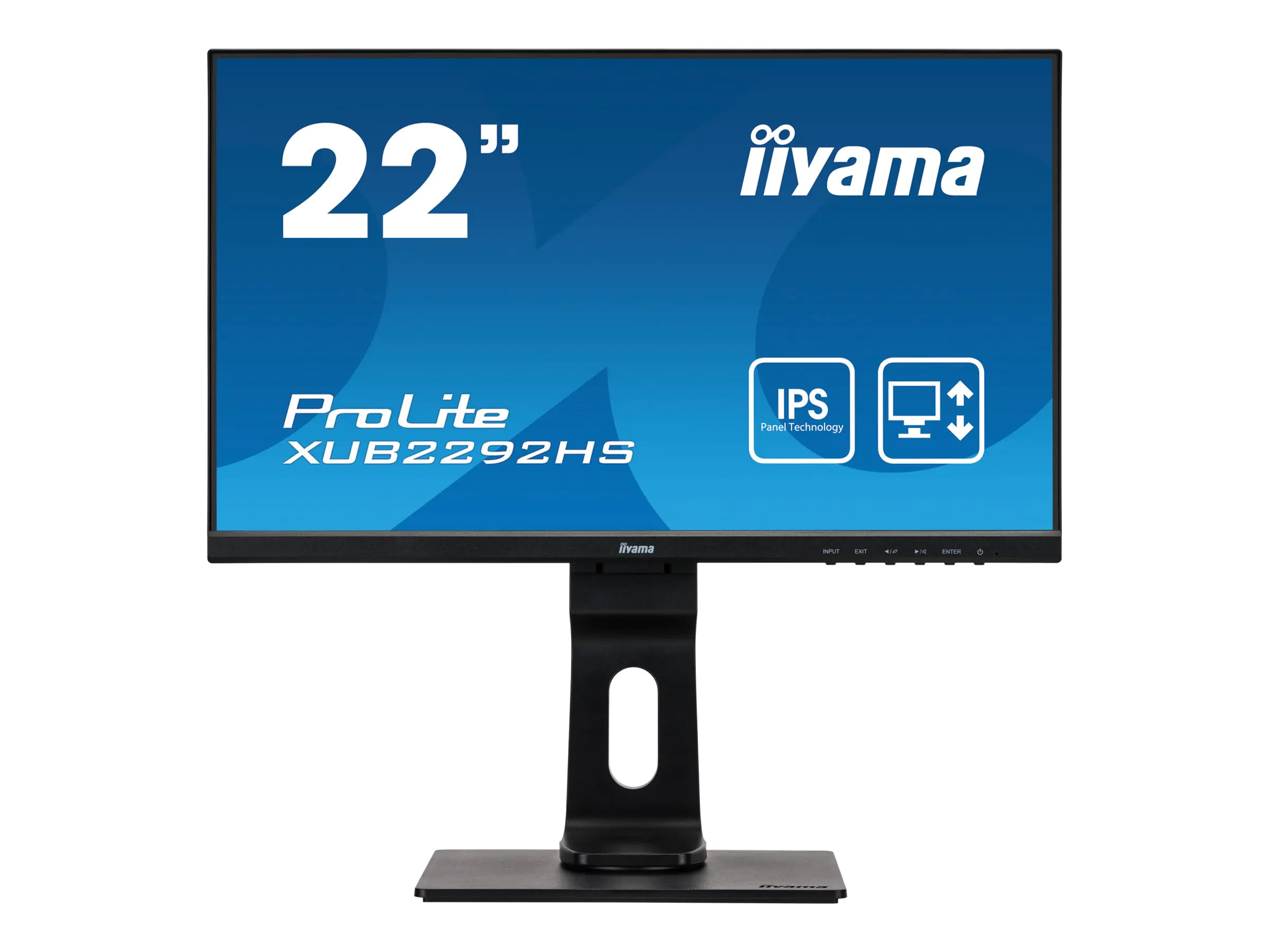 Iiyama ProLite XUB2292HS-B1 - LED-Monitor - 55.9 cm (22") (21.5" sichtbar) - 1920 x 1080 Full HD (1080p) @ 75 Hz - IPS - 250 cd/m² - 1000:1 - 4 ms - HDMI, VGA, DisplayPort - Lautsprecher - Schwarz