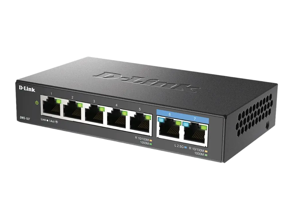 D-Link DMS 107 - Switch - unmanaged - 5 x 10/100/1000 + 2 x 2.5GBase-T - Desktop, wandmontierbar
