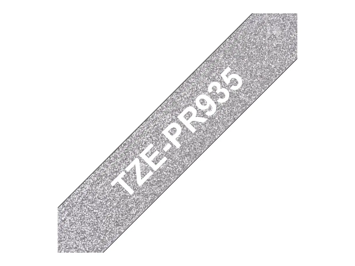 Brother TZe-PR935 - Weißer Druck auf Premium Glitter Silver - Rolle (1,2 cm x 8 m)