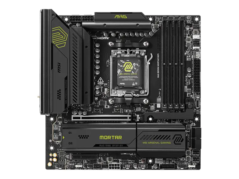 MSI MAG B850M MORTAR WIFI - Motherboard - micro ATX - Socket AM5 - AMD B850 Chipsatz - USB 3.2 Gen 1, USB 3.2 Gen 2, USB-C 3.2 Gen2, USB-C 3.2 Gen 2x2 - 5 Gigabit Ethernet, Wi-Fi 7, Bluetooth - Onboard-Grafik (CPU erforderlich) - HD Audio (8-Kanal)
