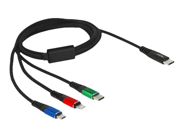Delock 3 in 1 - Kabel nur zum Laden - 24 pin USB-C männlich zu Micro-USB Typ B, Lightning, 24 pin USB-C männlich - 1 m - Schwarz Delock 3 in 1 - Kabel nur zum Laden - 24 pin USB-C männlich zu Micro-USB Typ B, Lightning, 24 pin USB-C männlich - 1 m - Schwarz