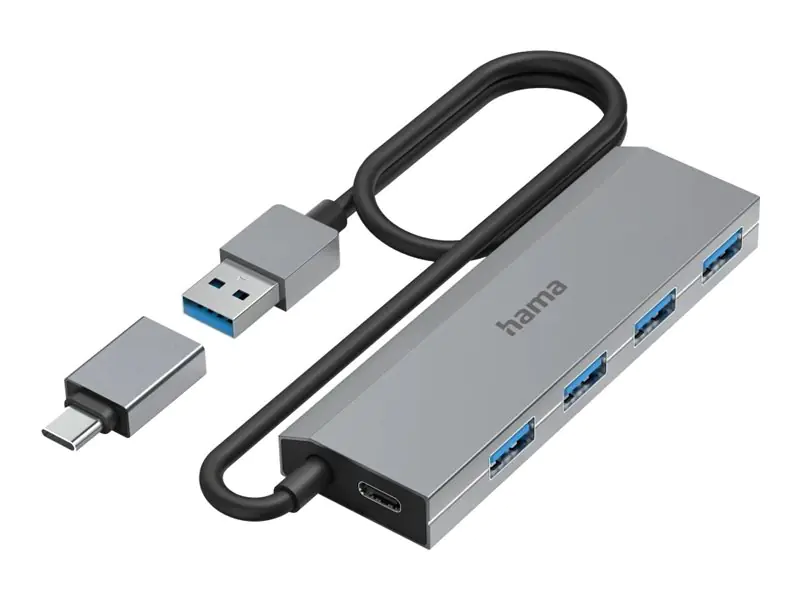 Hama USB-Hub 4 Ports USB 3.2 Gen1 5 Gbit/s inkl. USB-C-Adapter und
