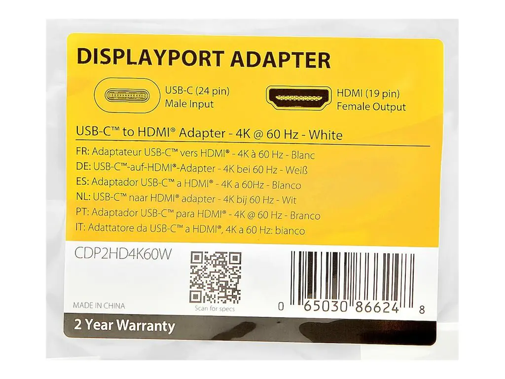 StarTech USB-C auf HDMI Adapter - Thunderbolt 3 kompatibel - Weiß - 4K 60Hz - Highspeed Videoschnittstellen-Converter - USB-C (M) bis HDMI (W) - 15 cm - weiß - 4K Unterstützung