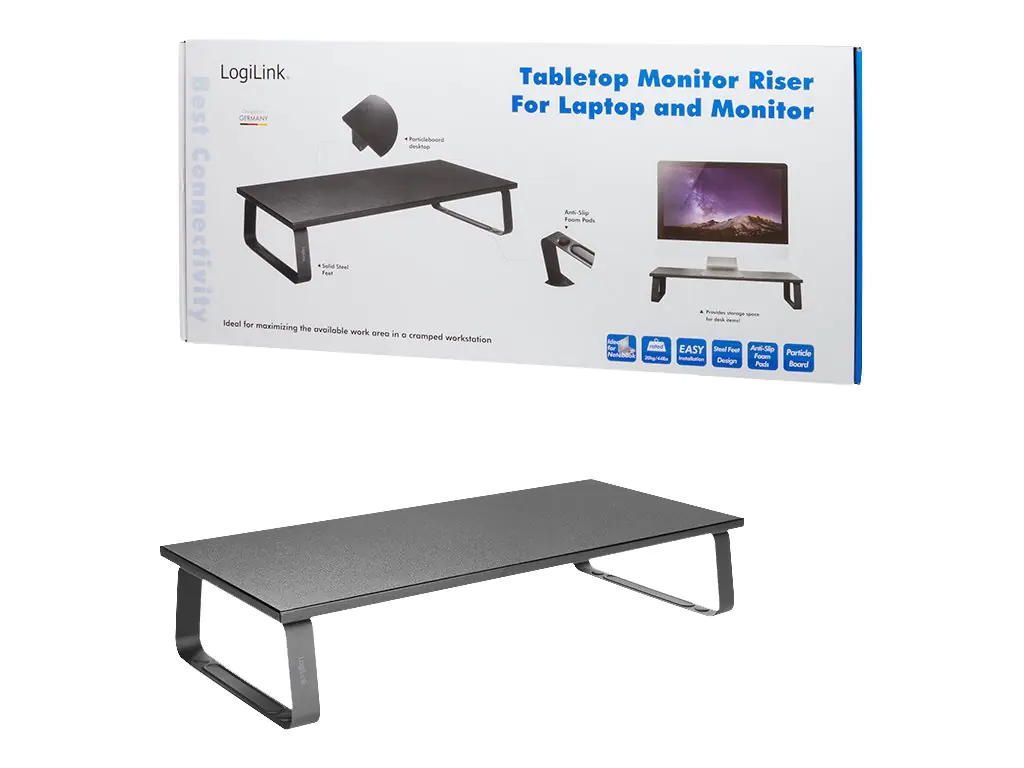 LogiLink Monitor Riser - Aufstellung - für LCD-Display/Notebook - Preßspan, Stahl, Ethylen-Vinylacetat (EVA) - Schwarz